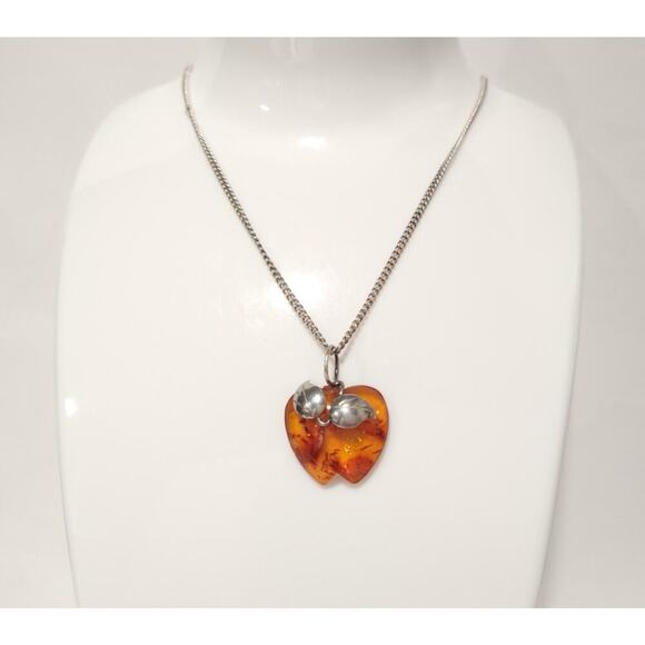 NATURAL BALTIC AMBER STERLING SILVER 950 Apple PENDANT CHAIN NECKLACE VINTAGE - Picture 3 of 15